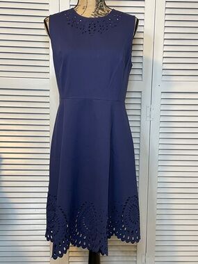NWOT - kate spade Navy Sleeveless Midi Dress with Laser-Cut Hem & Neckline